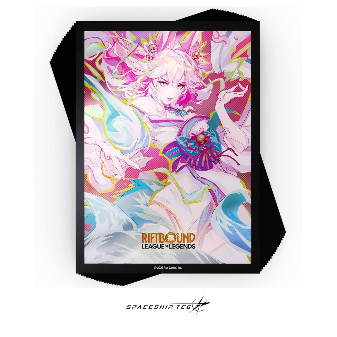 Riftbound League of Legends Ahri Art Sleeves 100 count card protectors Spiritforged Spirit Blossom collection Spaceship TCG Spain