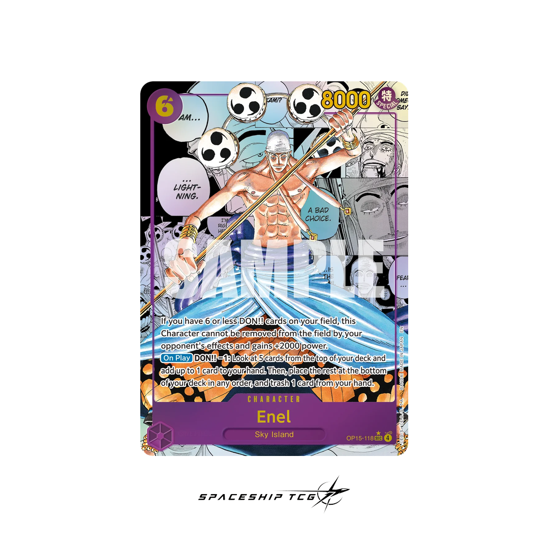 ENEL MANGA OP15-118 ENEL SKY ISLAND OP15 Card featuring a character from 'Spaceship TCG' on a white background