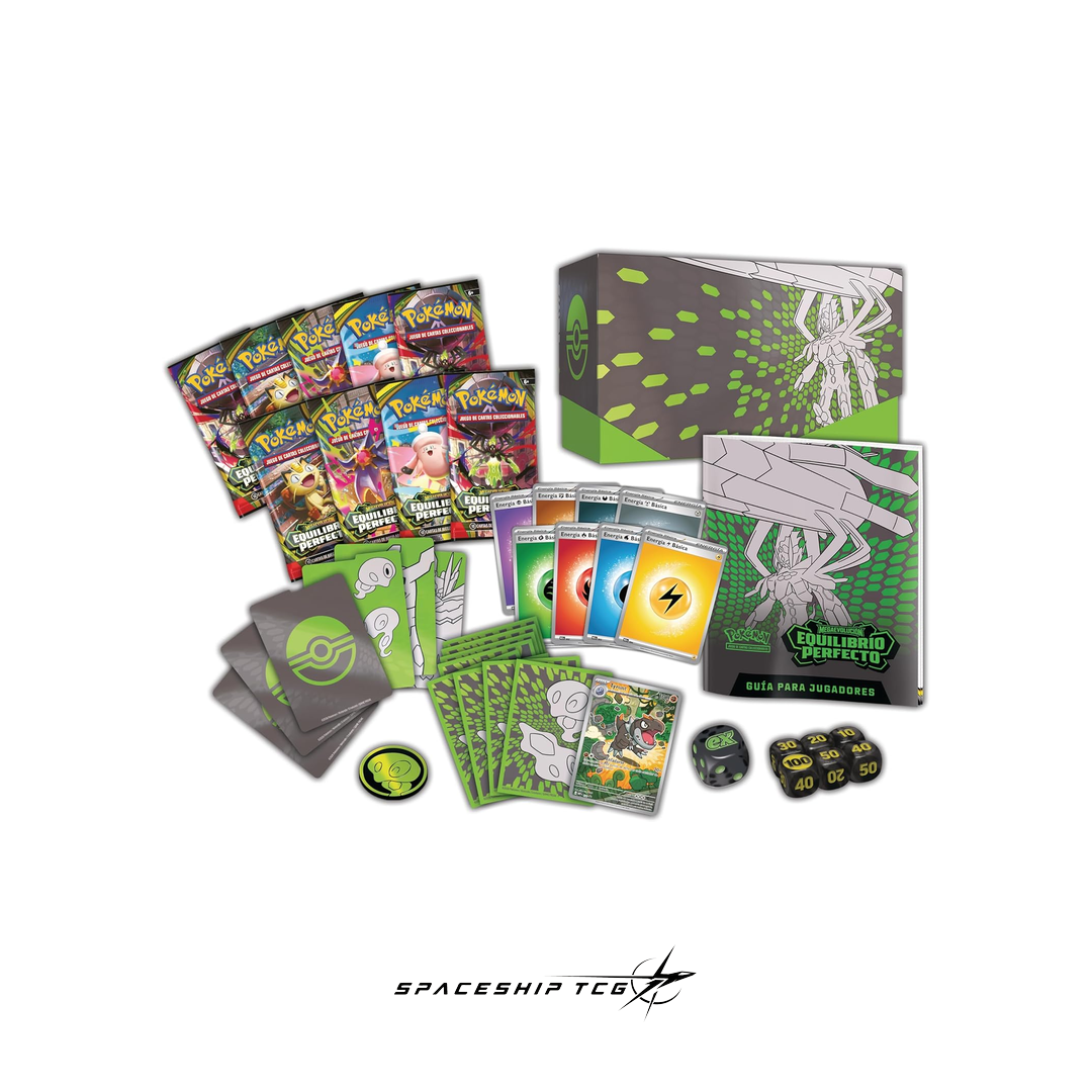 Collection of trading card game packs and accessories on a white background with 'Spaceship TCG' branding.