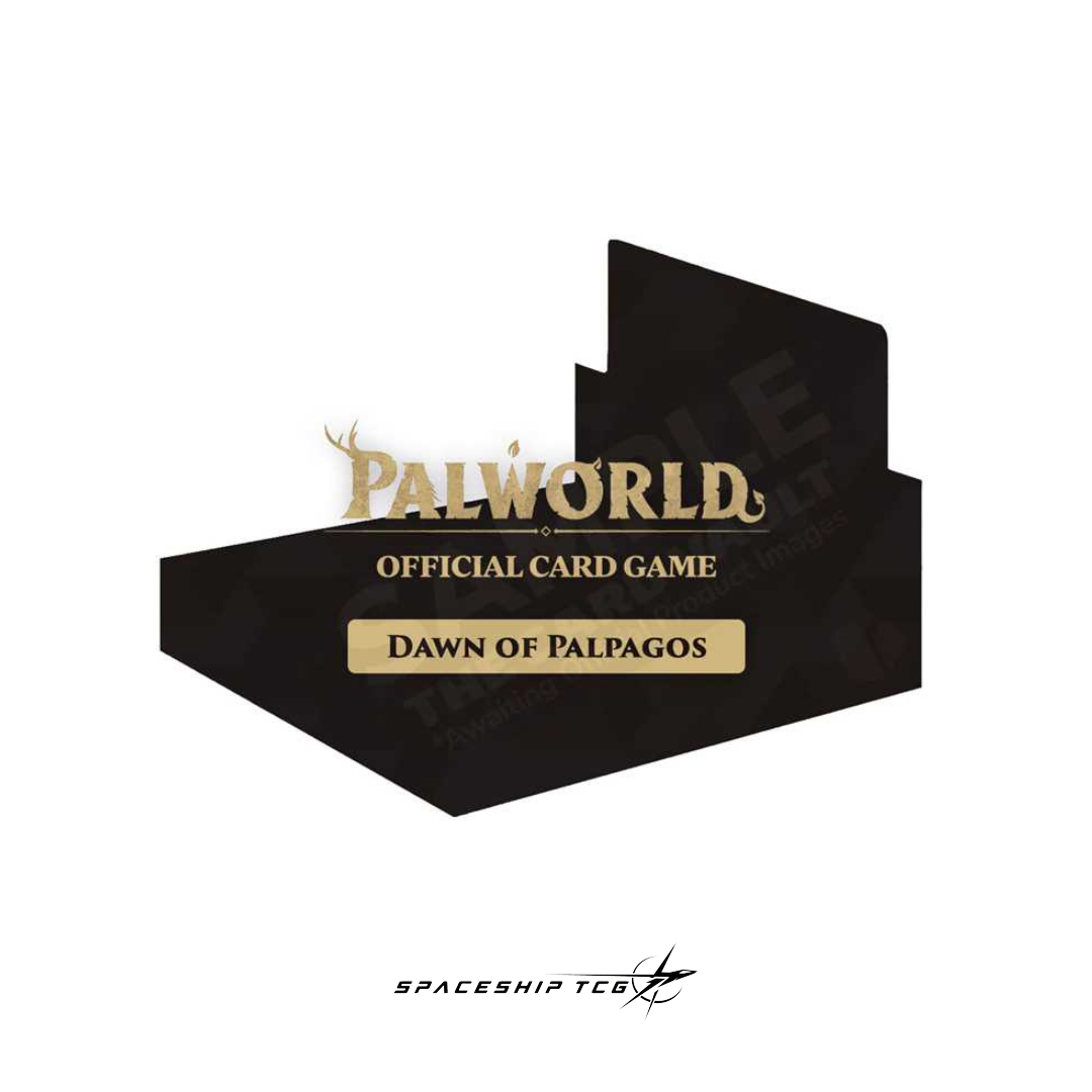 Black card game box with 'Palworld' and 'Spaceship TCG' branding on a white background palworld new game dawn of palpagos boosterbox