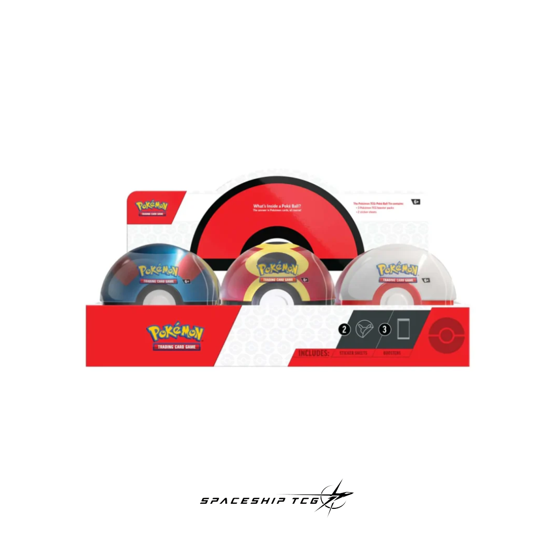 Pokémon TCG Poké Ball Tin 2026 Spanish edition collectible metal tin containing 3 booster packs and sticker sheets with iconic Poké Ball design