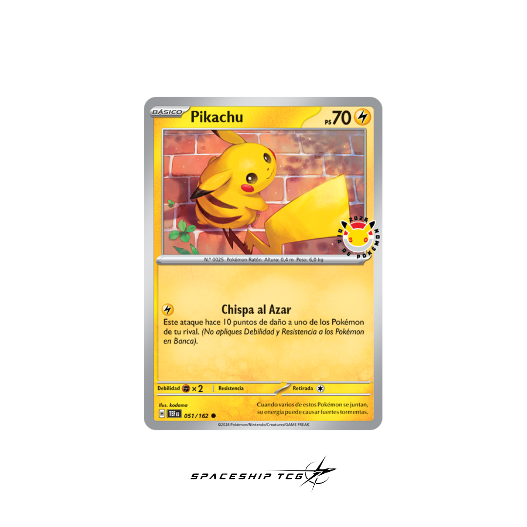 Pokémon trading card featuring Pikachu with a brick wall background