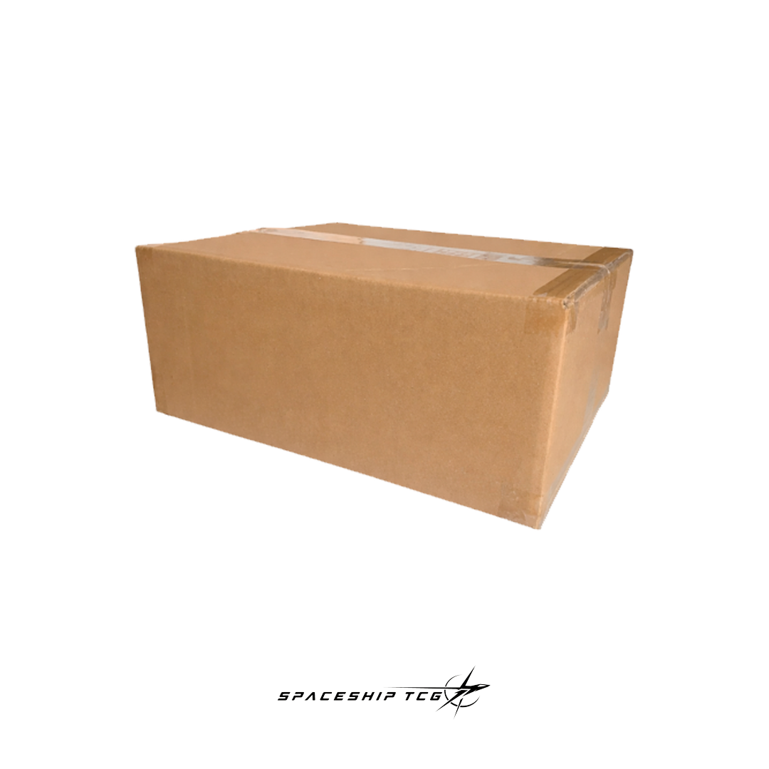 Brown cardboard box on a white background with 'SPACESHIP TCG' branding. Case of products