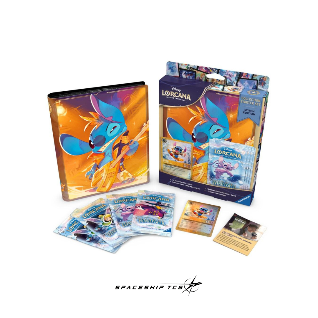 Disney Lorcana Winterspell Collection Starter with Stitch album and exclusive promotional card