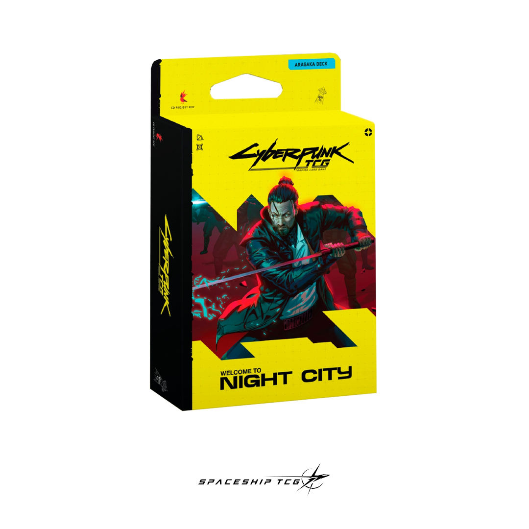 Cyberpunk TCG Starter Deck Display Embracing Power Welcome to Night City English Edition with 6 preconstructed decks featuring Arasaka Corporation strategy