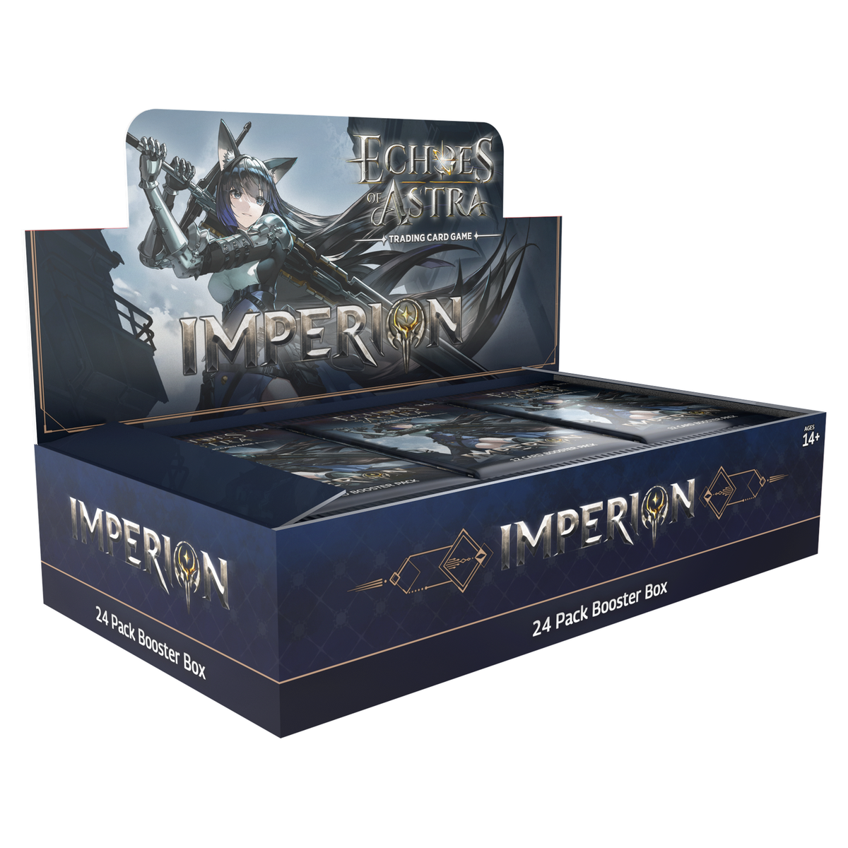 Echoes of Astra TCG Imperion Booster Display box containing 24 booster packs with modern-fantasy anime card art. - imagen 2