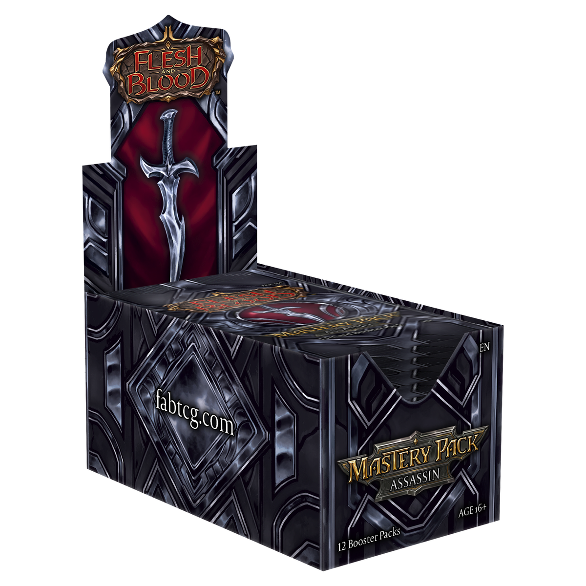 Flesh and Blood Mastery Pack: Assassin booster display box with 12 booster packs in English
