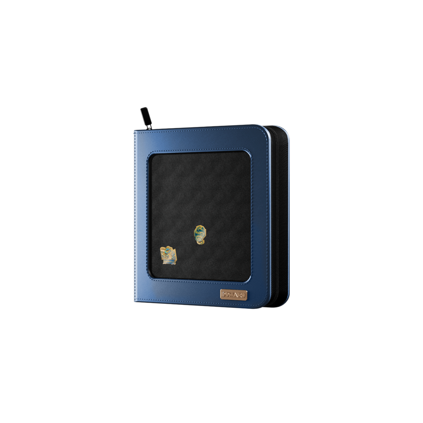 12-pocket DOMARU Deco Pin Binder with clear protective cover and 2 unique Sacred Beasts collectible pins in - Azure Sovereign