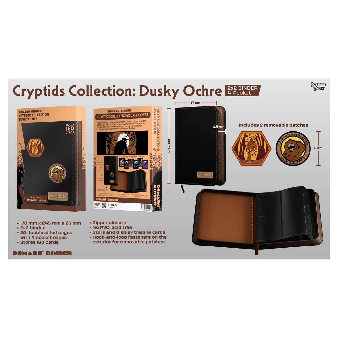 DOMARU 4-Pocket Binder Cryptids Collection by Gatherers' Tavern with removable patch fasteners - Dusky Ochre - imagen 12
