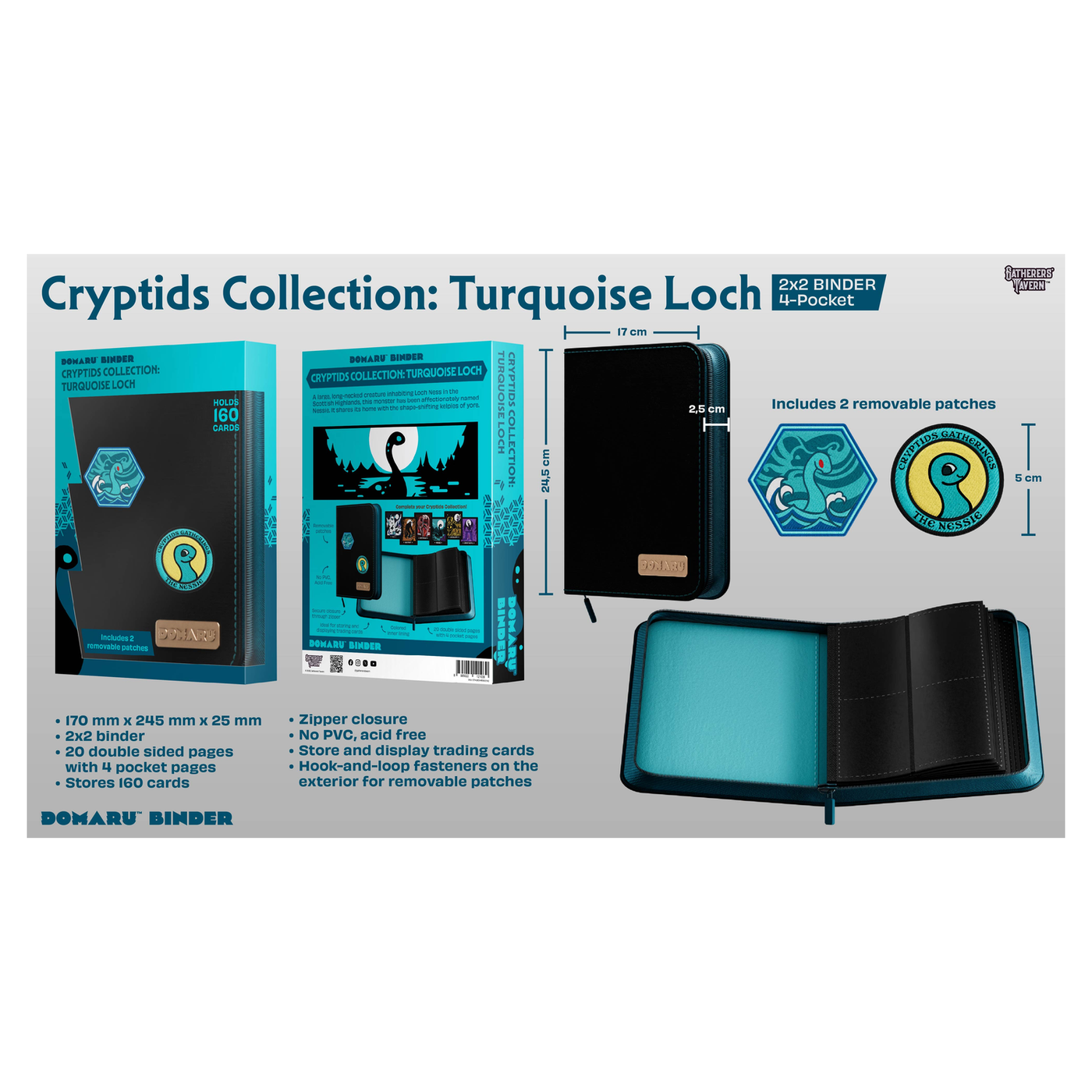 DOMARU 4-Pocket Binder Cryptids Collection by Gatherers' Tavern with removable patch fasteners - Turquoise Loch - imagen 24