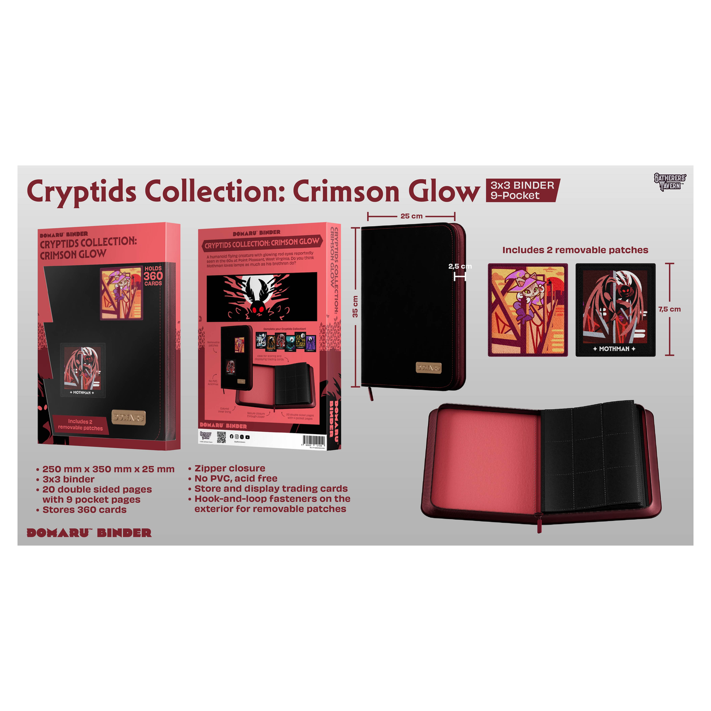 Modular 9-pocket binder with removable patch fasteners from Gatherers' Tavern's Cryptids Collection - Crimson Glow - imagen 6