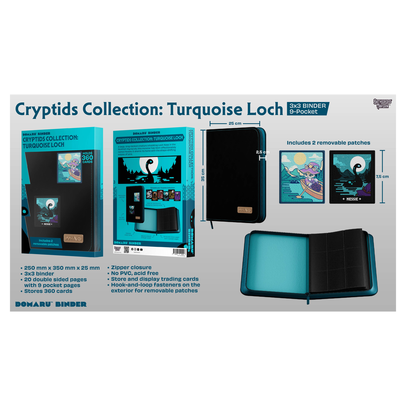 Modular 9-pocket binder with removable patch fasteners from Gatherers' Tavern's Cryptids Collect - Turquoise Loch - imagen 24