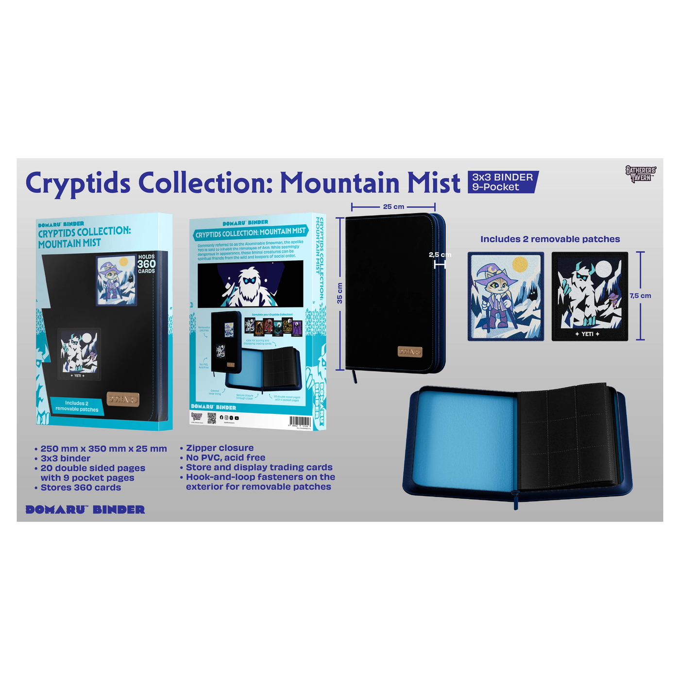 Modular 9-pocket binder with removable patch fasteners from Gatherers' Tavern's Cryptids Collecti - Mountain Mist - imagen 18