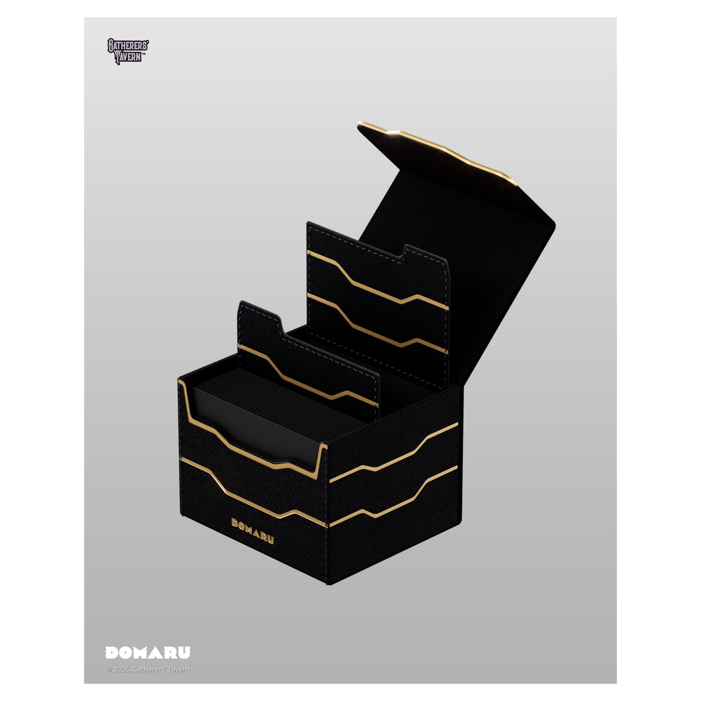 DOMARU Armory Horizon 100+ deck box with textured exterior, metallic accents, and magnetic closure - Obsidian - imagen 23