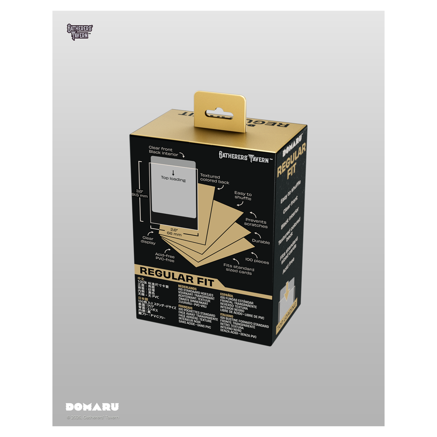 DOMARU Regular Fit standard sleeves pack of 100, available in colors including Balefire Red, Divi - Sunspire Gold - imagen 70