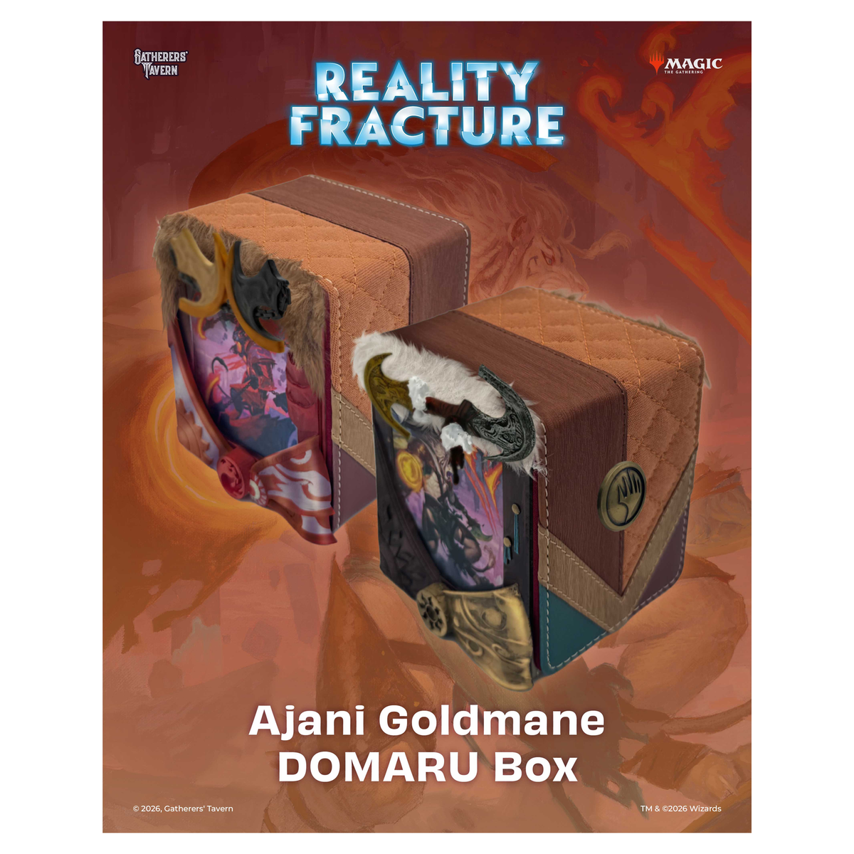 Gatherers' Tavern MTG Reality Fracture DOMARU Finest deck box with sculpted details and character design var - Ajani Goldmane
