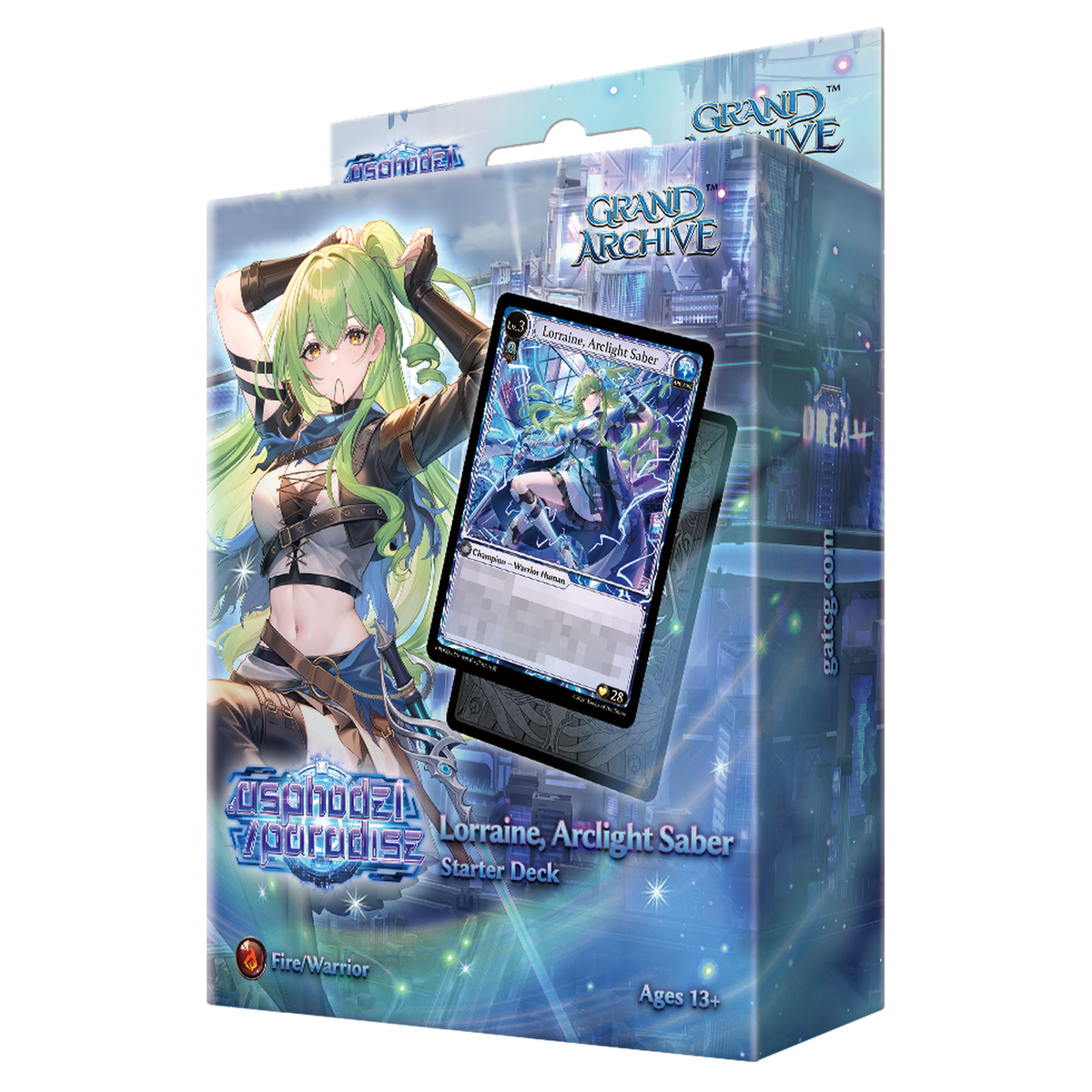 Grand Archive TCG starter deck display box featuring Lorraine, Arclight Saber with fire and arcane elements - imagen 3