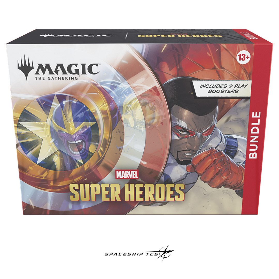MTG Marvel Super Heroes Bundle - English Edition with 8 boosters, lands, life counter and storage box - Contents