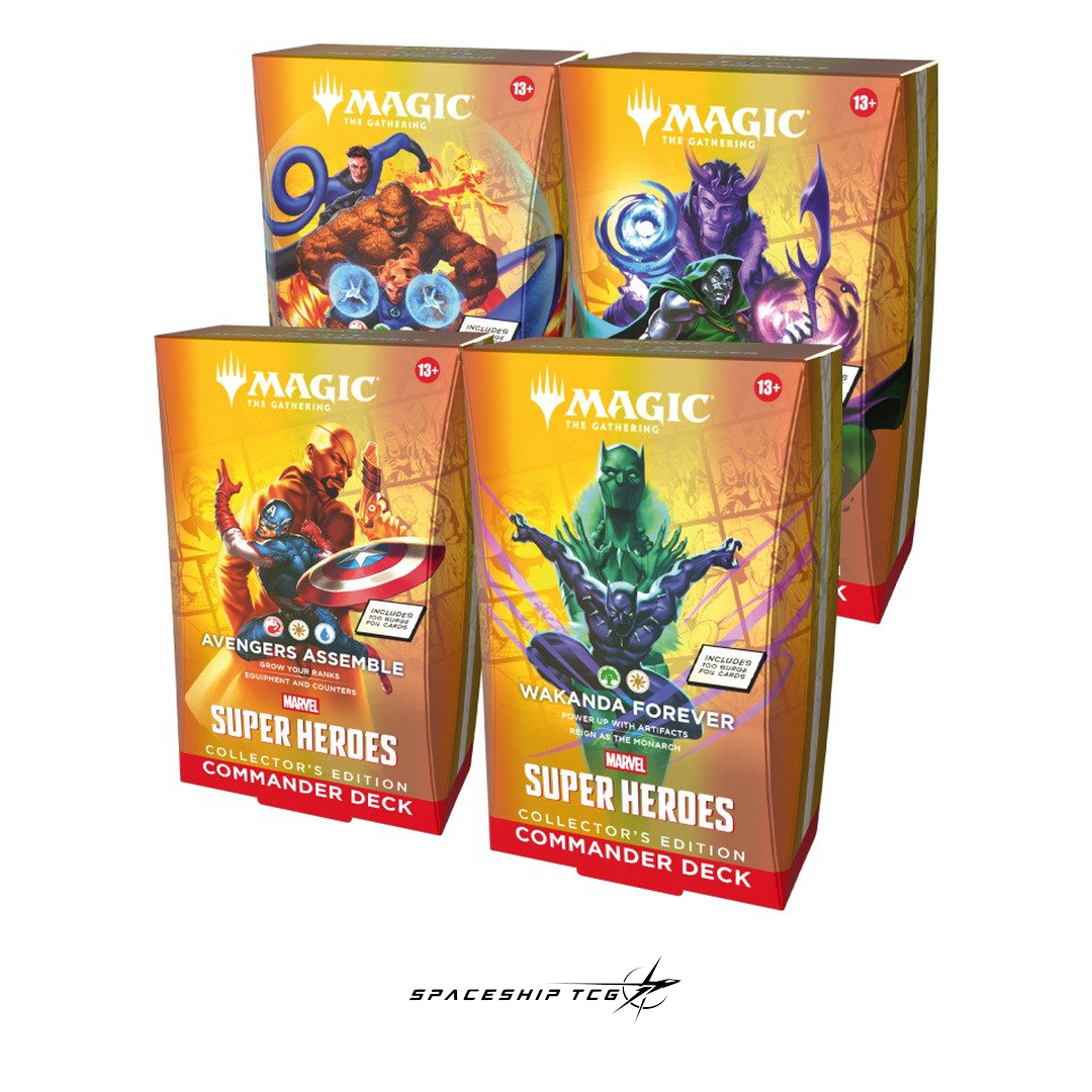 MTG Marvel Super Heroes Collector Deck Display with 4 premium 100-card Commander decks - English Collector Edition factory sealed - Box Front