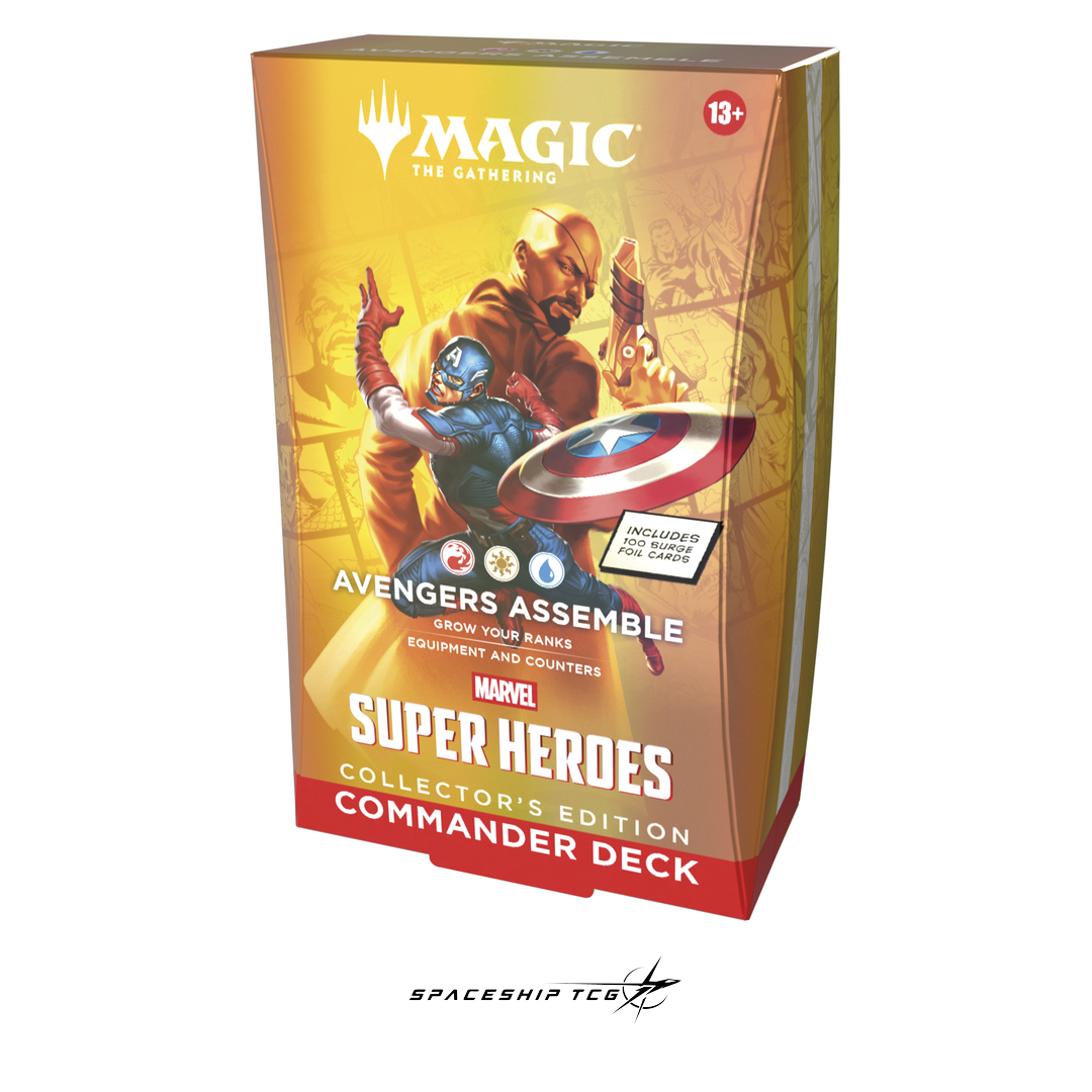 MTG Marvel Super Heroes Collector Deck Display with 4 premium 100-card Commander decks - English Collector Edition factory sealed - Contents