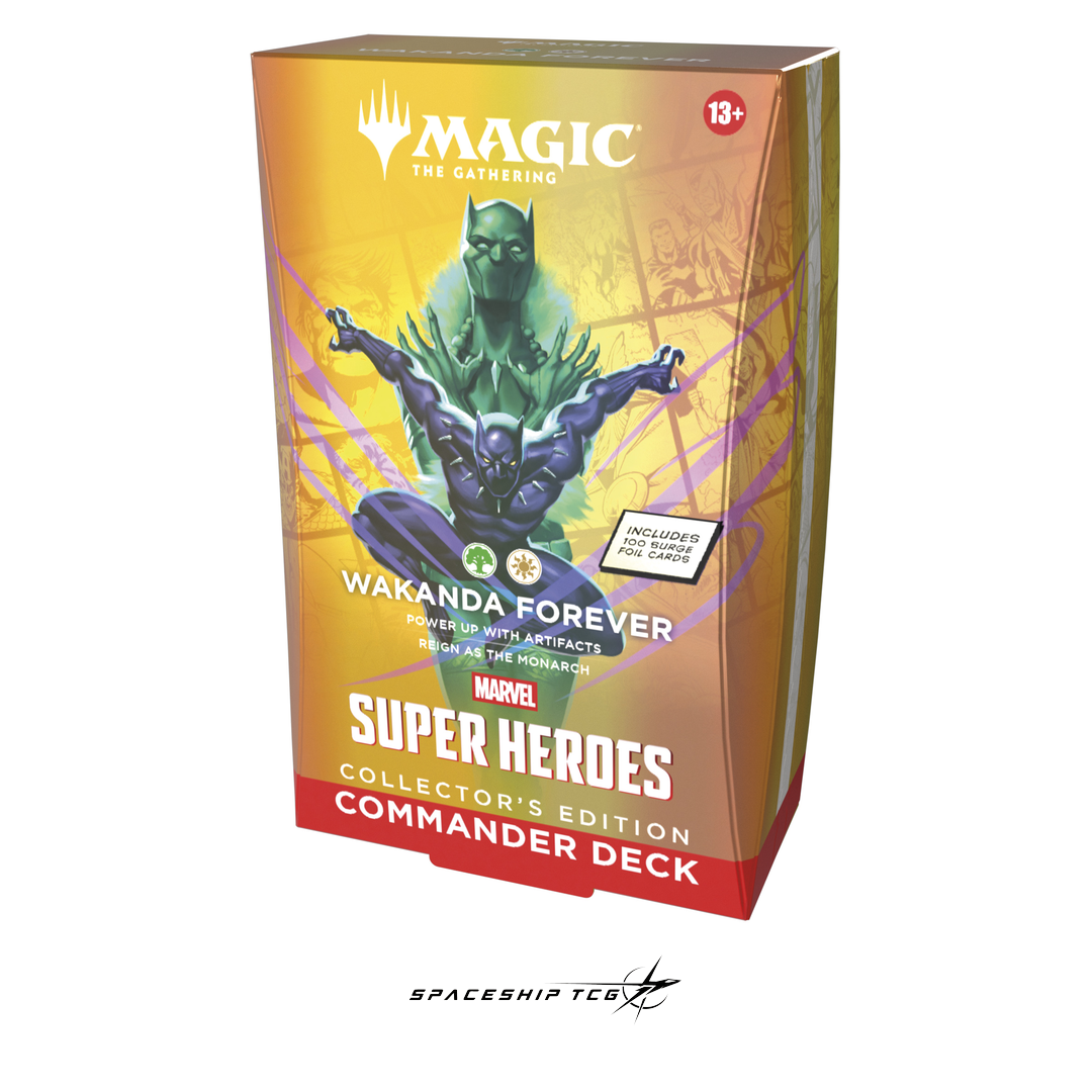 MTG Marvel Super Heroes Collector Deck Display with 4 premium 100-card Commander decks - English Collector Edition factory sealed - Detail View
