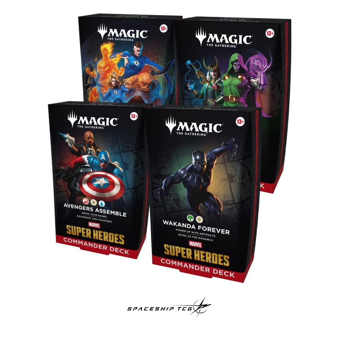 MTG Marvel Super Heroes Commander Deck Display with 4 complete 100-card decks - English Edition factory sealed - Box Front