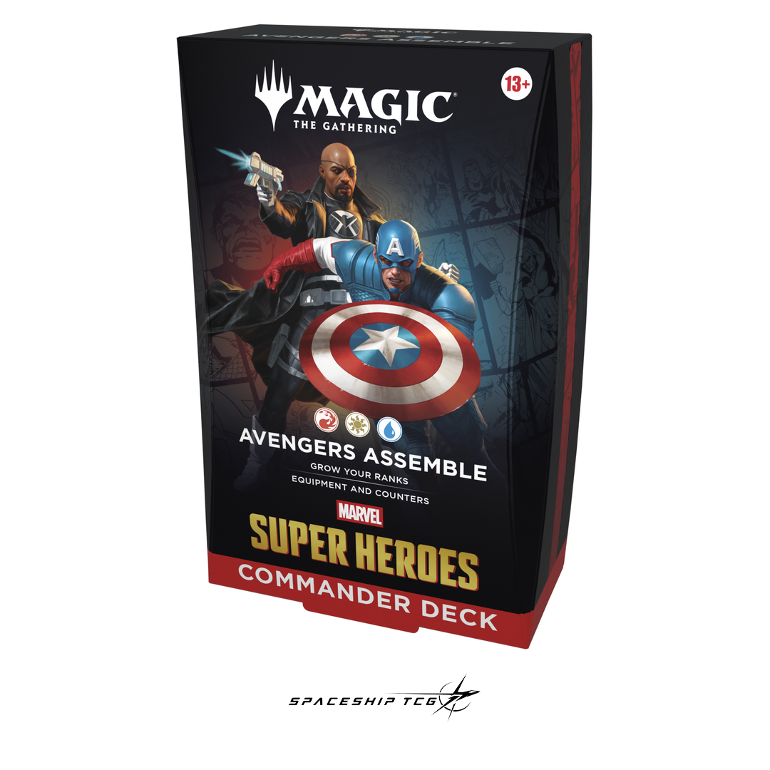MTG Marvel Super Heroes Commander Deck Display with 4 complete 100-card decks - English Edition factory sealed - Contents