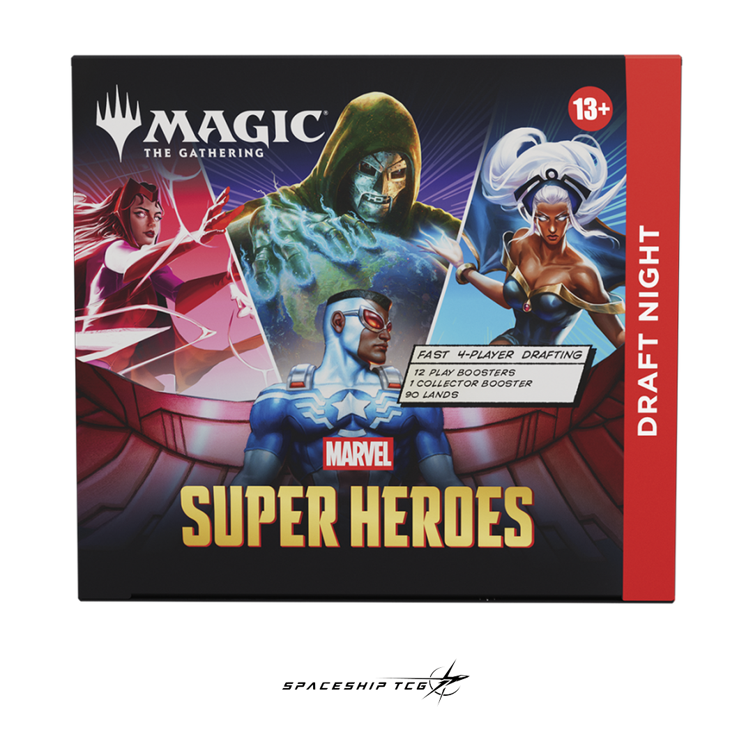 Magic The Gathering Marvel Super Heroes Draft Night English Edition complete 4-player Pick-Two Draft kit with Play Boosters and exclusive promo cards - Box Front