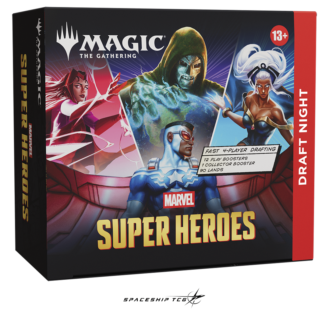 Magic The Gathering Marvel Super Heroes Draft Night English Edition complete 4-player Pick-Two Draft kit with Play Boosters and exclusive promo cards - Detail View