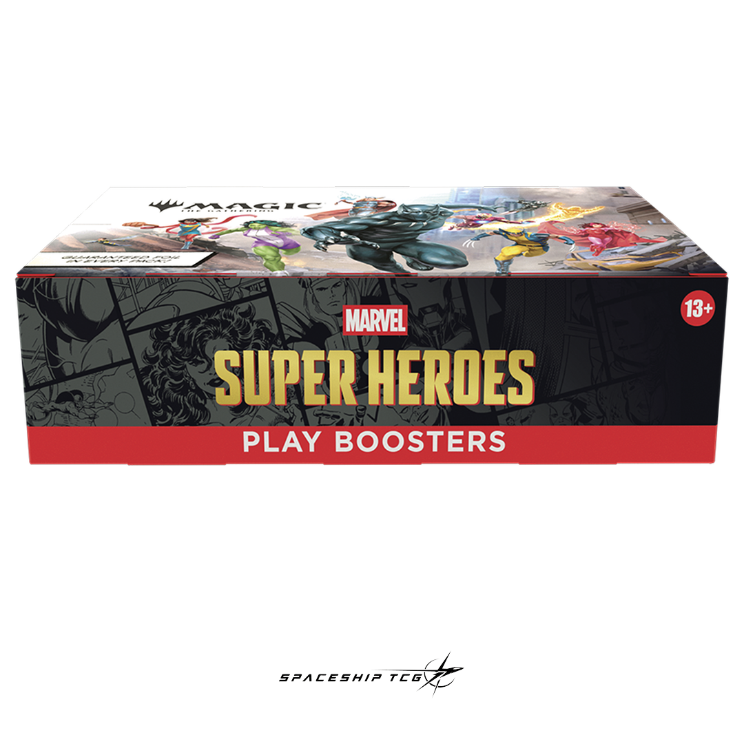 Magic The Gathering Marvel Super Heroes Play Booster Display English Edition with 30 booster packs featuring Spider-Man Iron Man Wolverine and Marvel heroes - Contents