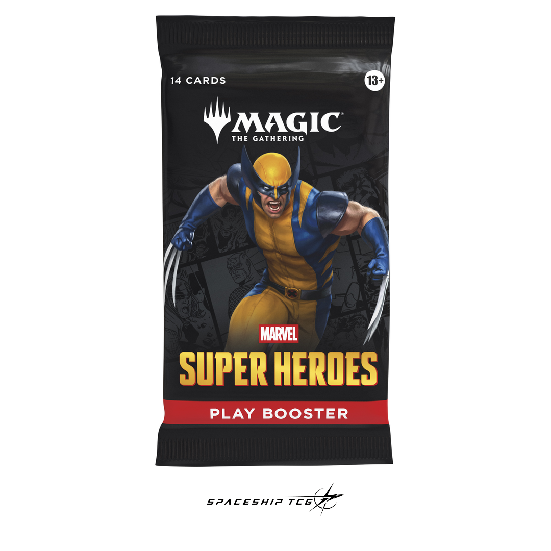 Magic The Gathering Marvel Super Heroes Play Booster Display English Edition with 30 booster packs featuring Spider-Man Iron Man Wolverine and Marvel heroes - Detail View