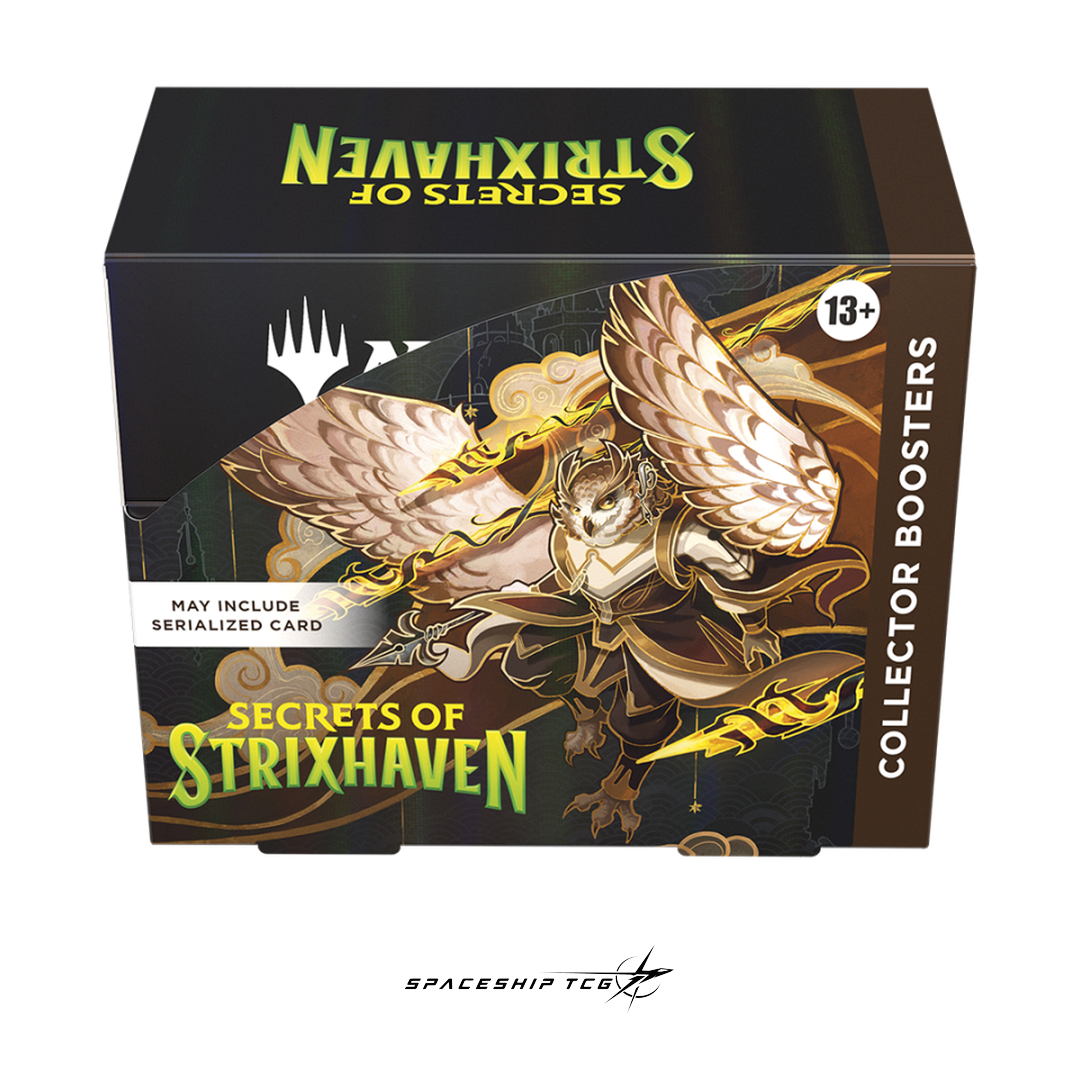 Magic: The Gathering Strixhaven Collector Booster Display box containing 12 premium Collector Booster packs with showcase and borderless cards