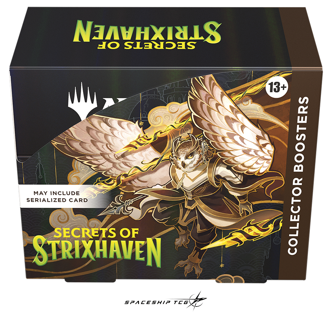 Magic: The Gathering Strixhaven Collector Booster Display box containing 12 premium Collector Booster packs with showcase and borderless cards