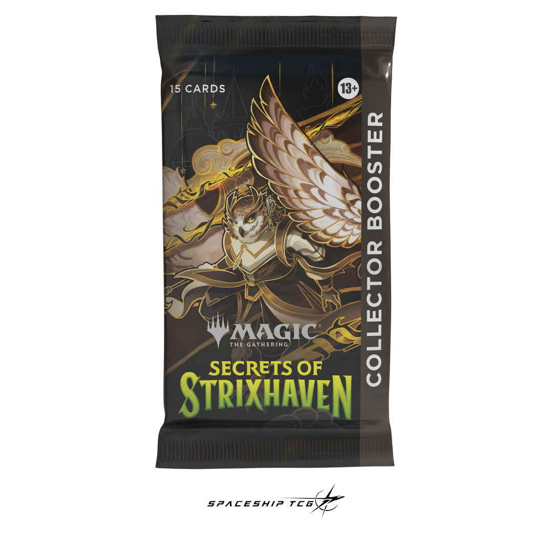 Magic: The Gathering Strixhaven Collector Booster Display box containing 12 premium Collector Booster packs with showcase and borderless cards
