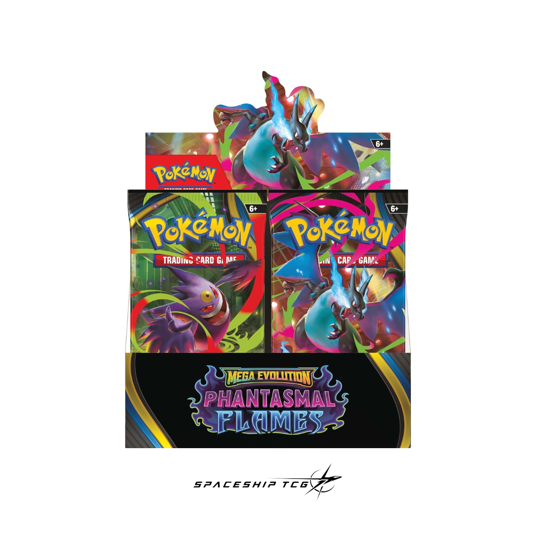 Pokémon Trading Card Game Phantasmal Flames Booster Box English edition containing 36 sealed booster packs with Mega Evolution cards
