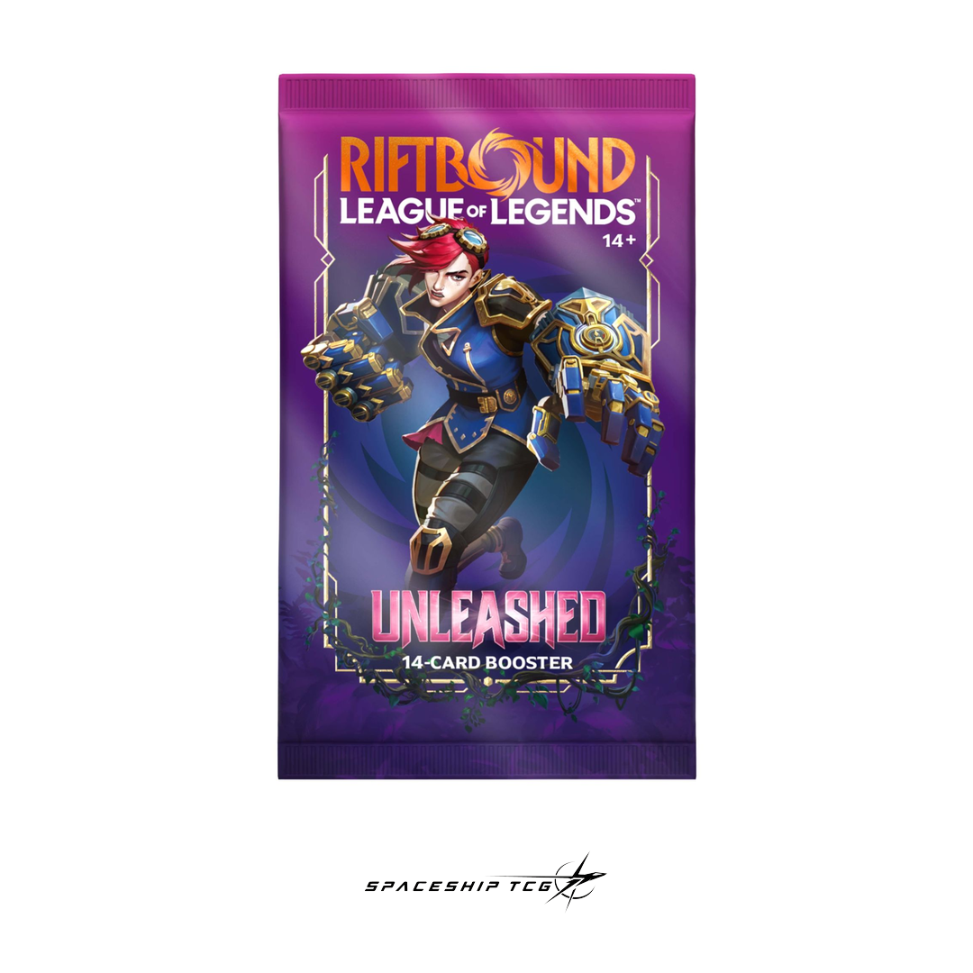 Riftbound League of Legends TCG Unleashed Booster Display box with 24 booster packs on white background - Box Back