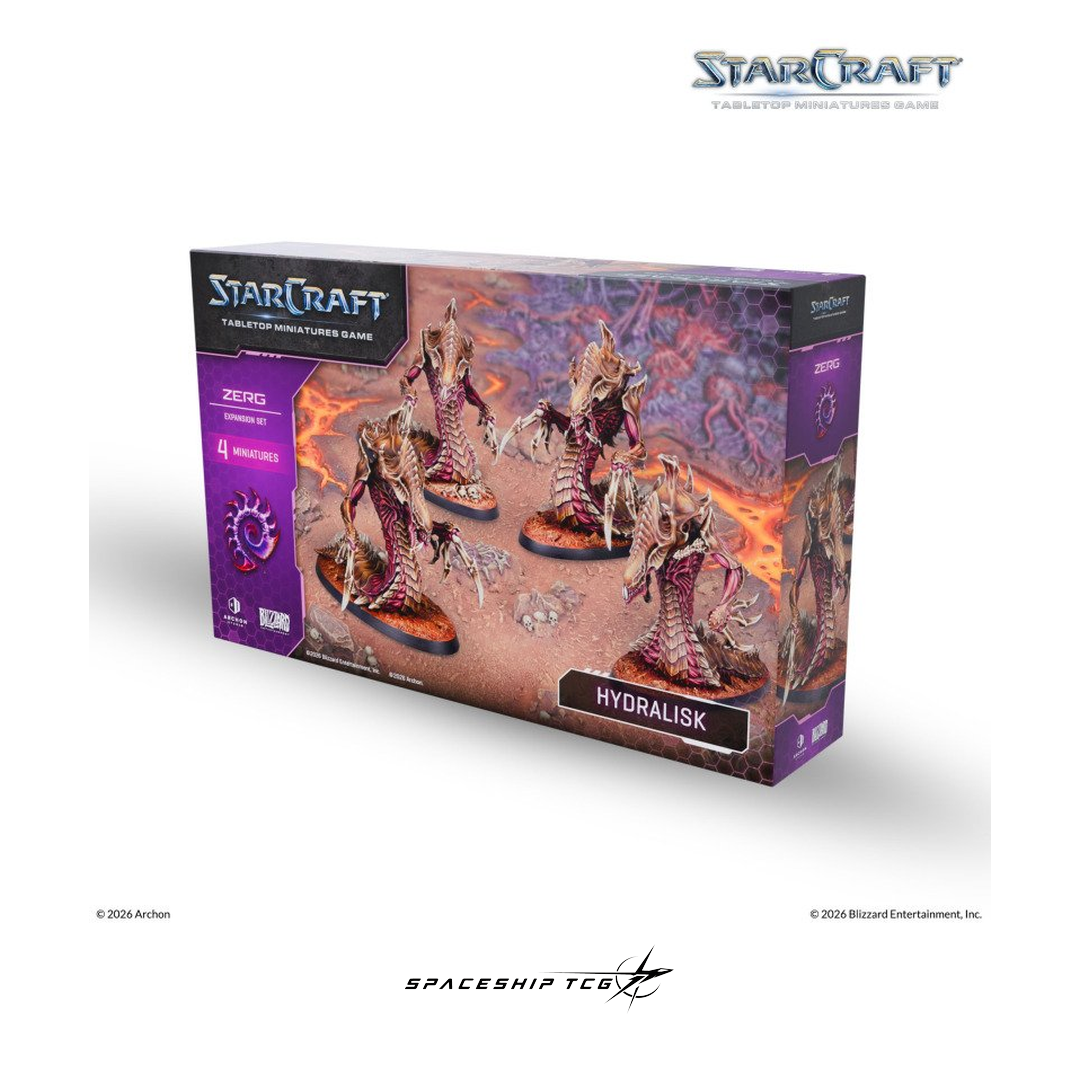 Starcraft TMG Zerg Expansion Set Hydralisk - 4 miniatures with bases and cards - Box Front - Spaceship TCG Spain