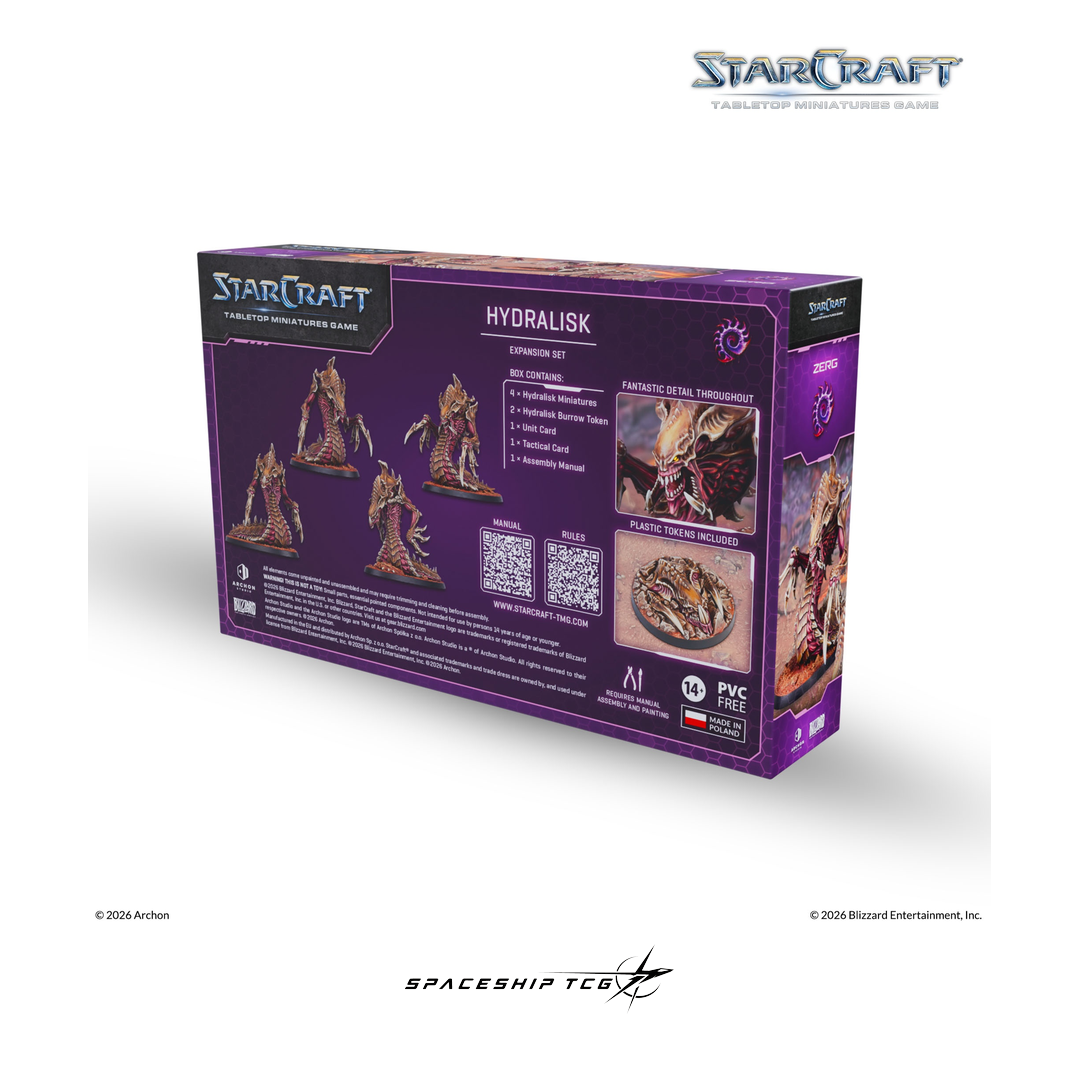 Starcraft TMG Zerg Expansion Set Hydralisk - 4 miniatures with bases and cards - Contents - Spaceship TCG Spain
