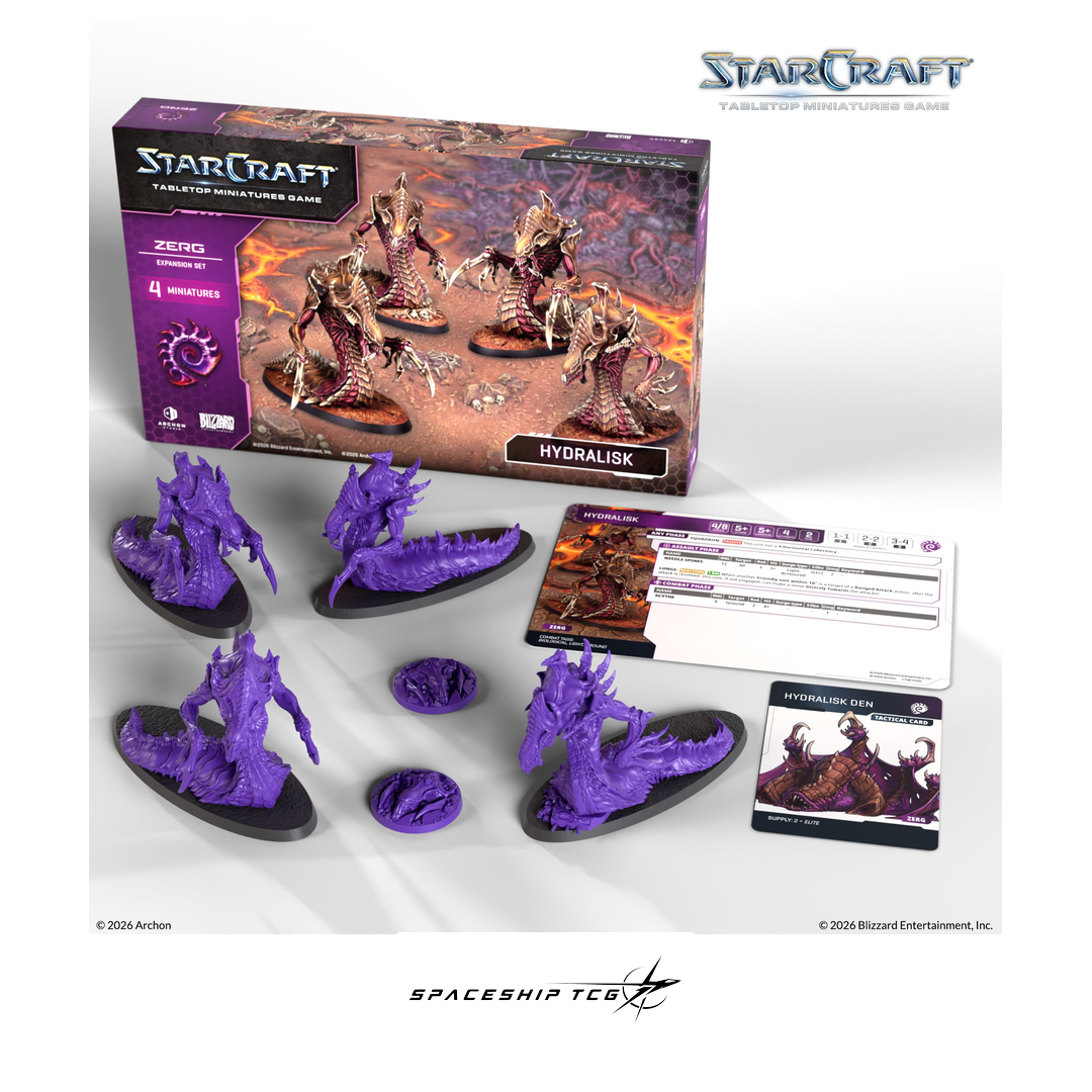 Starcraft TMG Zerg Expansion Set Hydralisk - 4 miniatures with bases and cards - Detail View - Spaceship TCG Spain