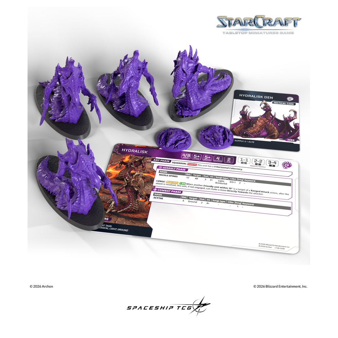 Starcraft TMG Zerg Expansion Set Hydralisk - 4 miniatures with bases and cards - Alternative Angle - Spaceship TCG Spain
