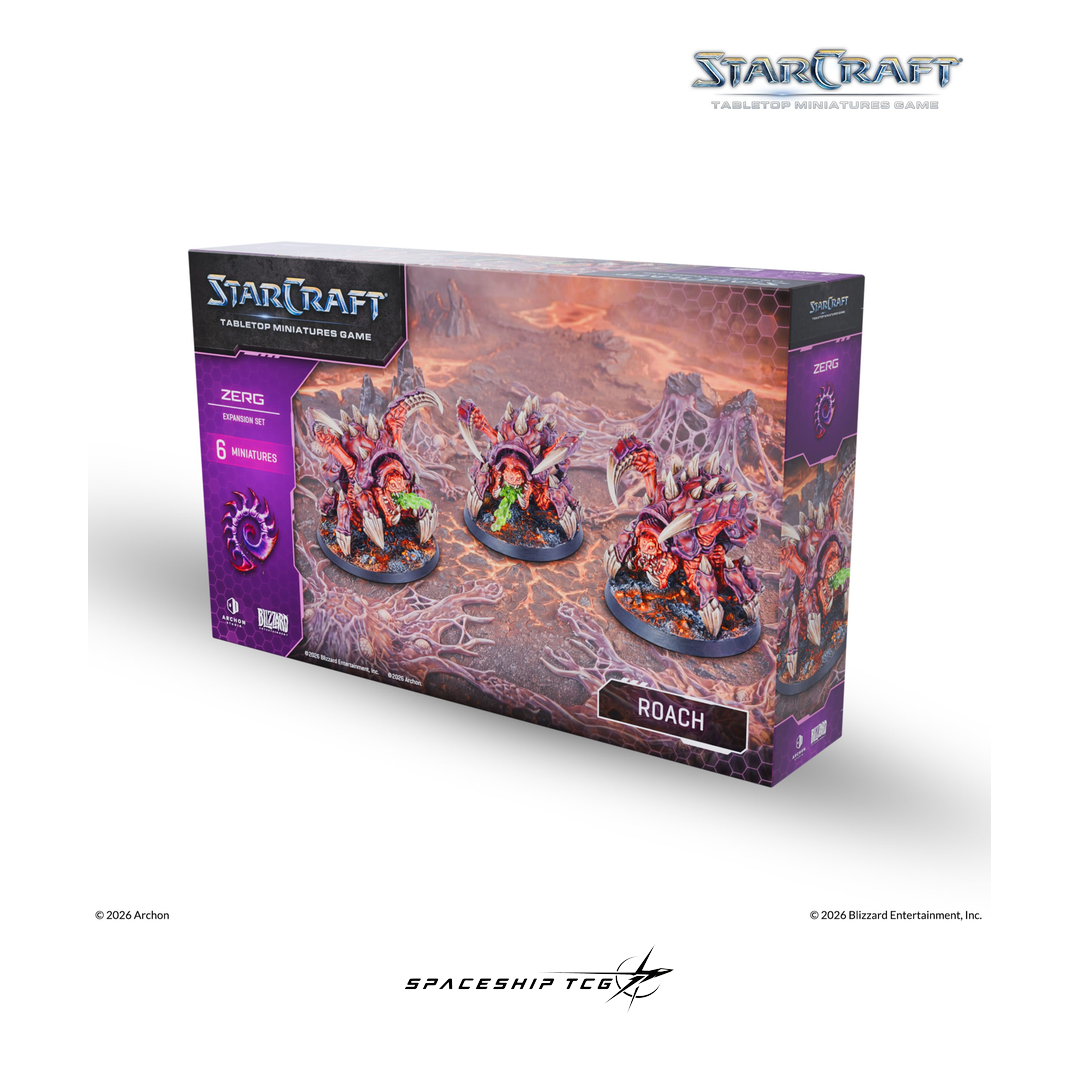 Starcraft TMG Zerg Expansion Set featuring Roach miniatures with evolution variants by Archon Studio - Box Back