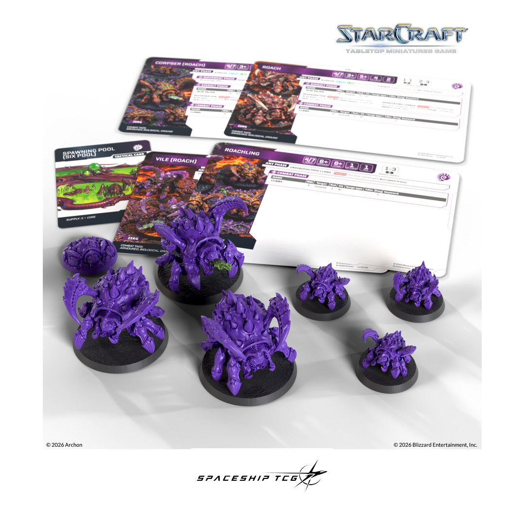 Starcraft TMG Zerg Expansion Set featuring Roach miniatures with evolution variants by Archon Studio - Alternative Angle