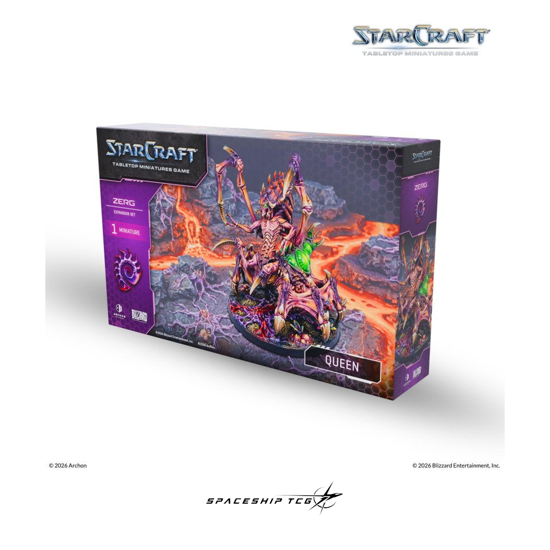 Starcraft TMG Zerg Expansion Set Queen - Support unit miniatures with bases and cards - Box Front - Spaceship TCG Spain