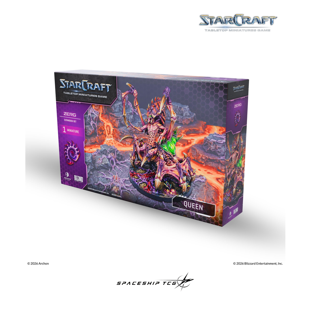 Starcraft TMG Zerg Expansion Set Queen - Support unit miniatures with bases and cards - Box Back - Spaceship TCG Spain