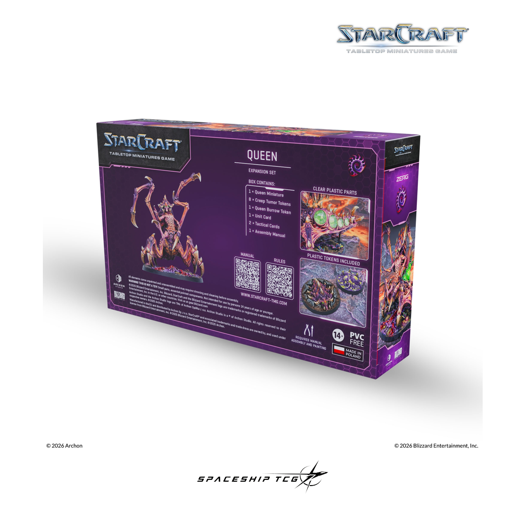 Starcraft TMG Zerg Expansion Set Queen - Support unit miniatures with bases and cards - Contents - Spaceship TCG Spain