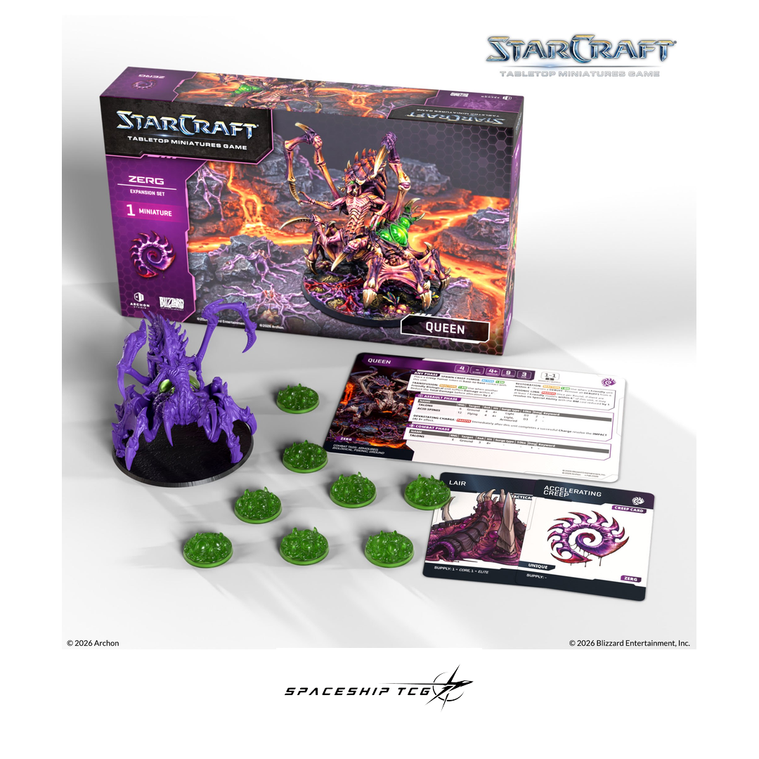 Starcraft TMG Zerg Expansion Set Queen - Support unit miniatures with bases and cards - Detail View - Spaceship TCG Spain