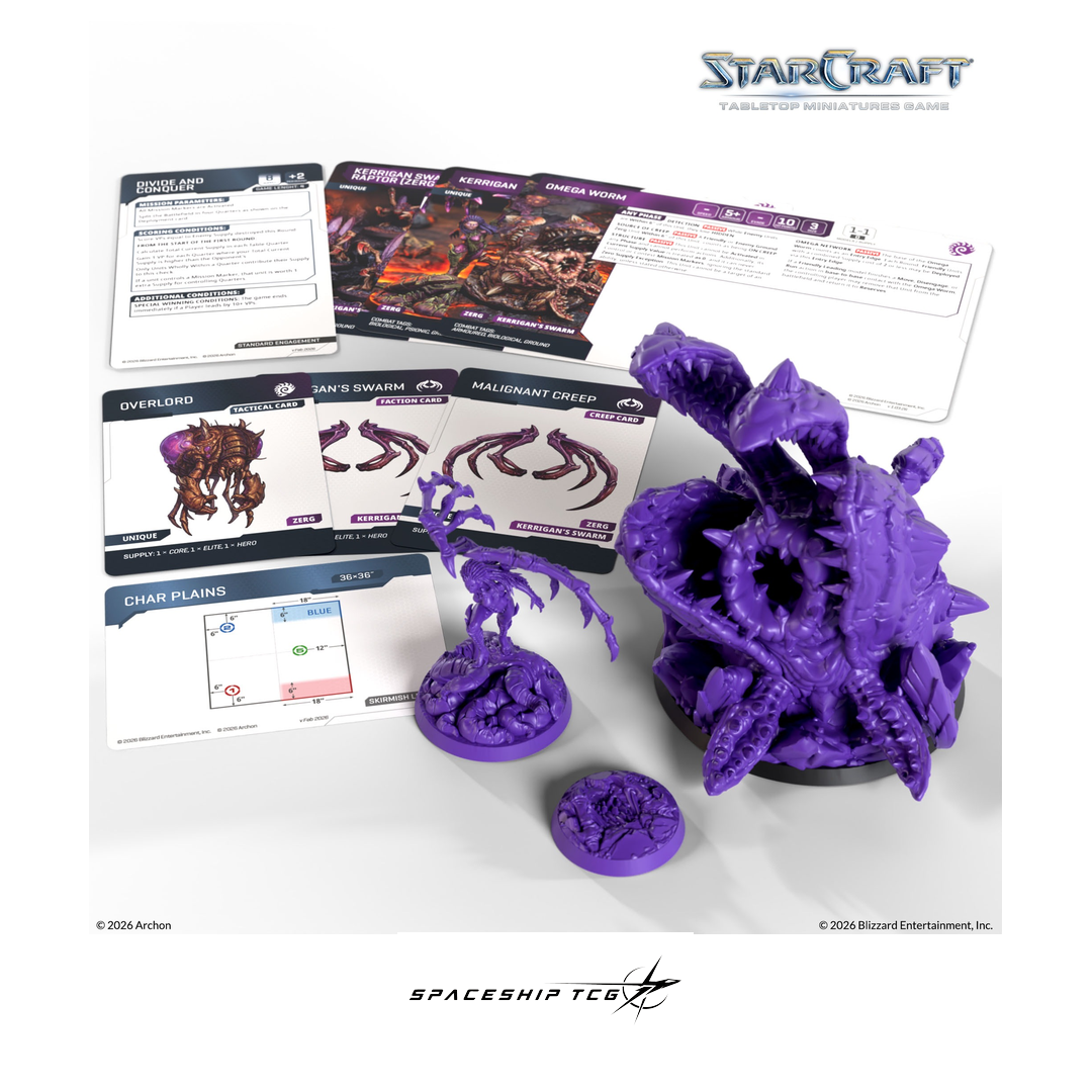 Starcraft TMG Zerg Hero Expansion Set featuring Kerrigan Queen of Blades and Omega Worm miniatures by Archon Studio - Alternative Angle