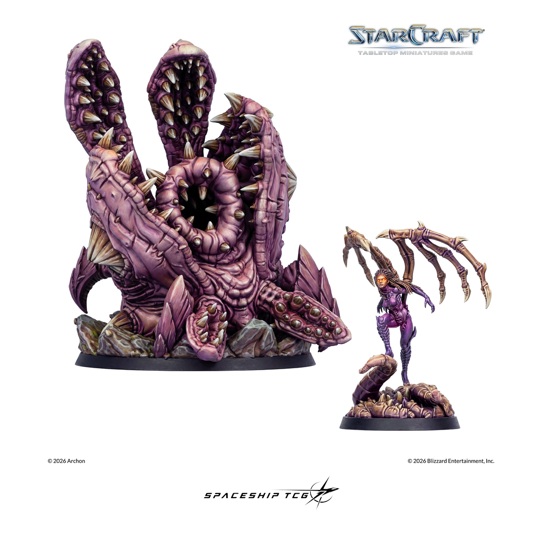 Starcraft TMG Zerg Hero Expansion Set featuring Kerrigan Queen of Blades and Omega Worm miniatures by Archon Studio - View 6