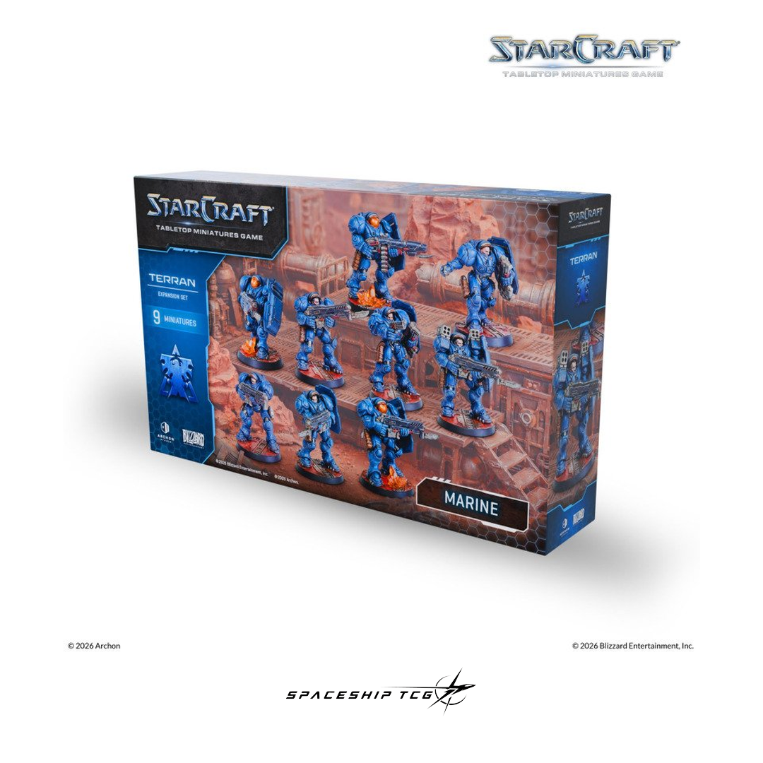 Starcraft TMG Terran Expansion Set featuring Marine infantry miniatures with CMC powered armor by Archon Studio - Box Front