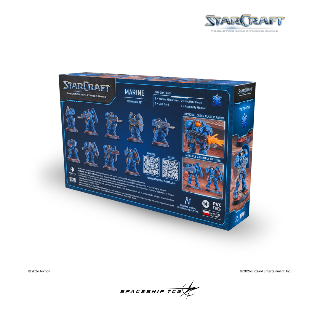 Starcraft TMG Terran Expansion Set featuring Marine infantry miniatures with CMC powered armor by Archon Studio - Contents
